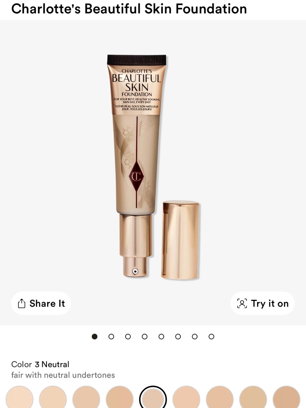Charlotte Tilbury Beautiful Skin Foundation - Neutral 3 (Beige)